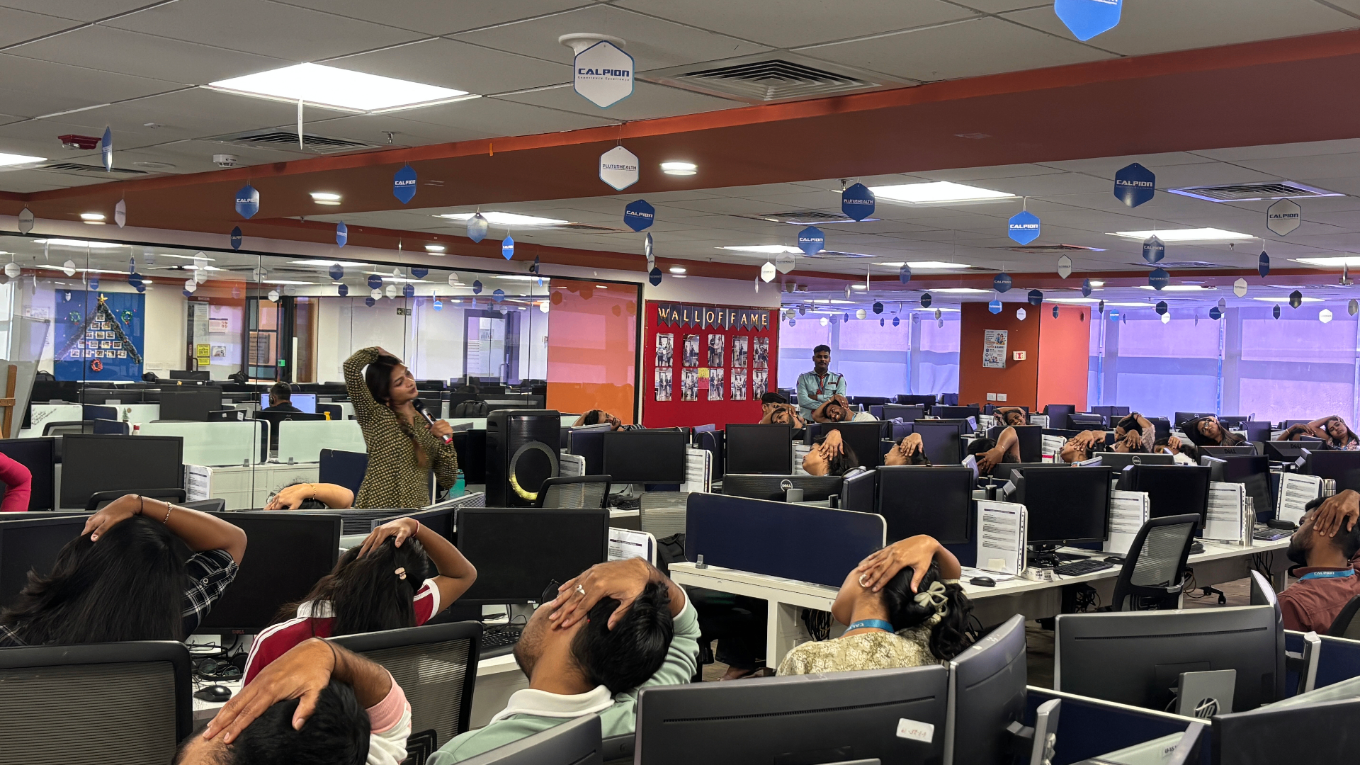 Corporate wellness yoga session at an office in Bengaluru